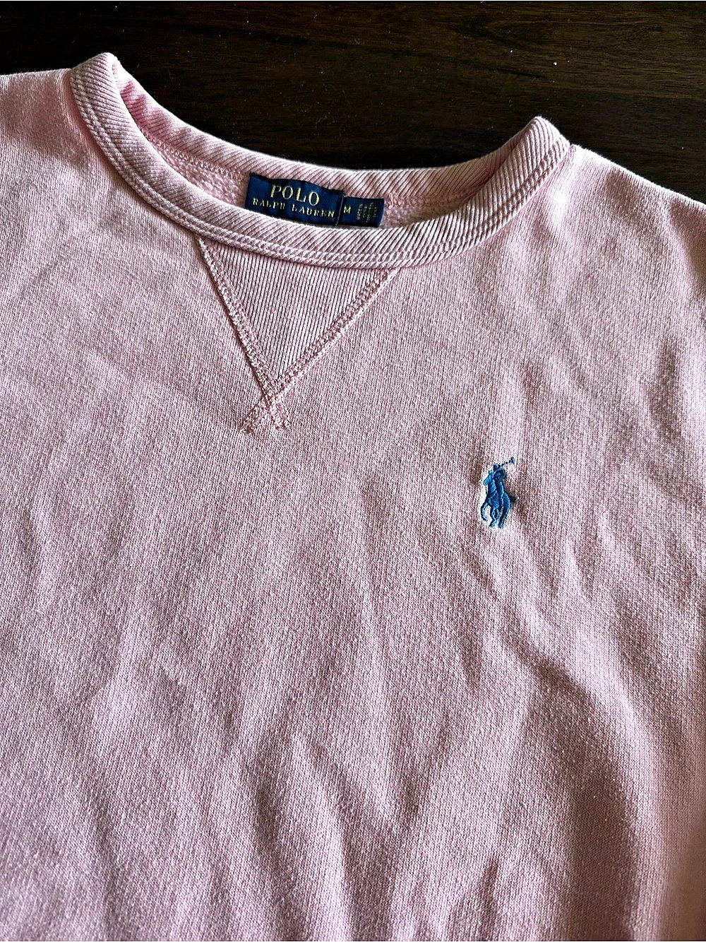 Polo Ralph Lauren Pink Crewneck Sweatshirt Blue Pony Logo Size M - Picture 4 of 9